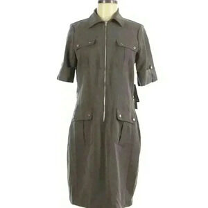 True Envy Gray Front Zipper Pockets Buttons Cuffed Sleeves Dress Size 8 New